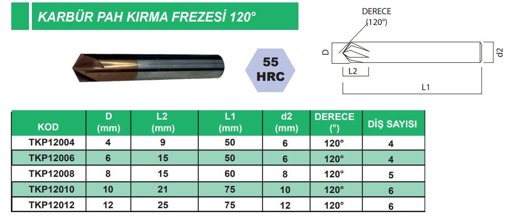 120DERECE Karbür Pah Kırma Frezesi Eric