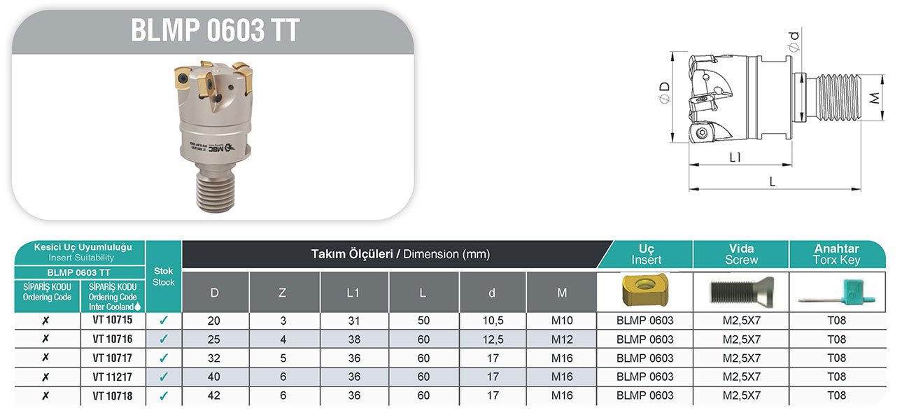 BLMP 0603 TT MBC Vidalı Tarama Başlığı Tablo