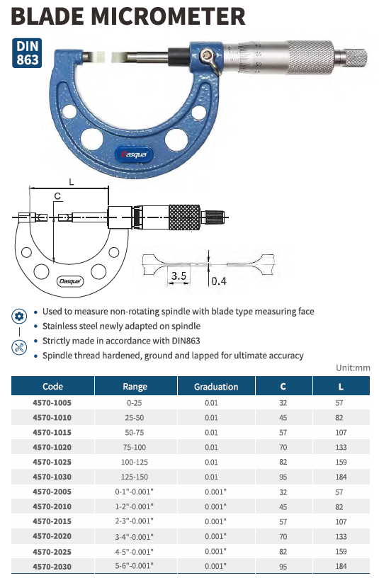 Bıçak Ağızlı Mekanik Mikrometre