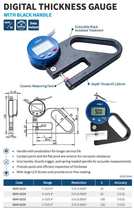 Dijital Kalınlık Komparatörü Dayanıklı Siyah