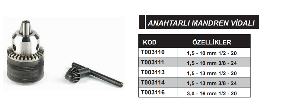 Eric Anahtarlı Mandren Vidalı