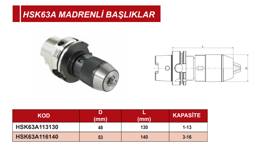HSK 63A Mandrenli Tutucu Eric