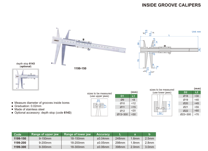 INSIZE 1199-300 İç Çap Kumpası