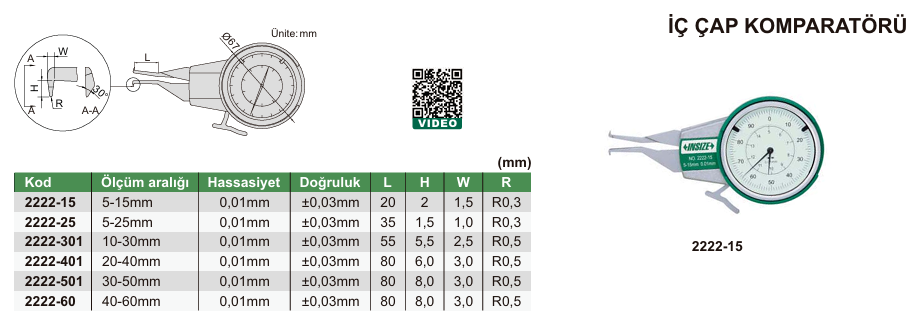 INSIZE 2222-60 40-60 mm İç Çap Komparatörü