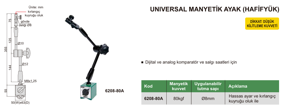 INSIZE 6208-80A Üniversal Manyetik Ayak (Hafif Yük)