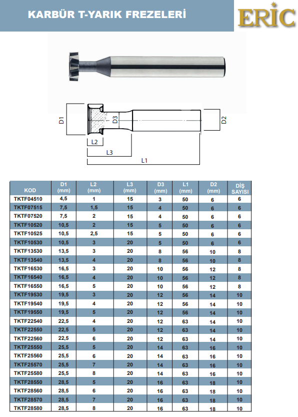 Karbür T-Yarık Frezesi Eric