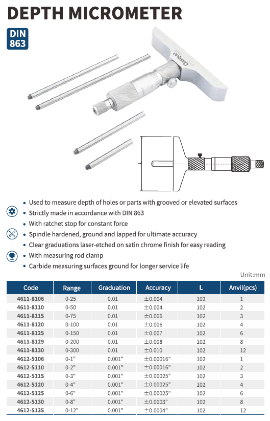 Mekanik Derinlik Mikrometresi