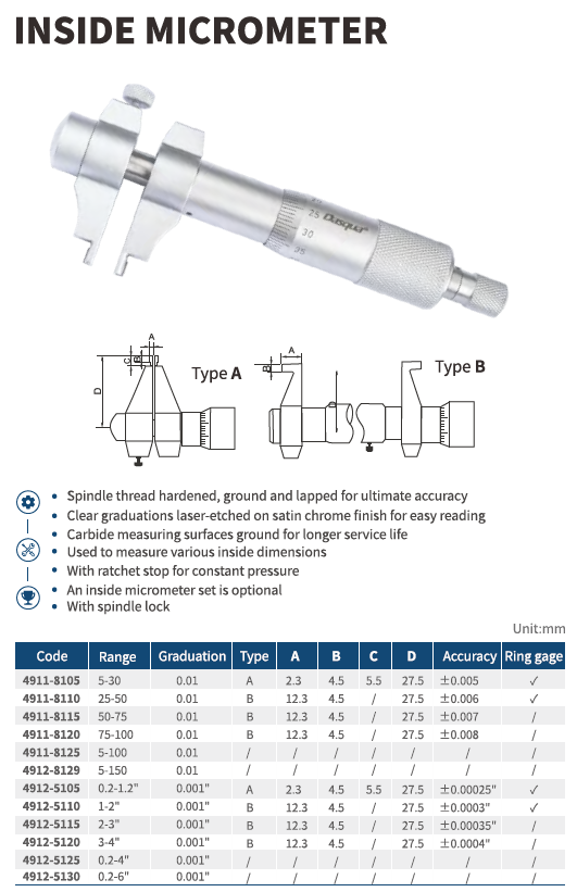 Mekanik İç Çap Mikrometre