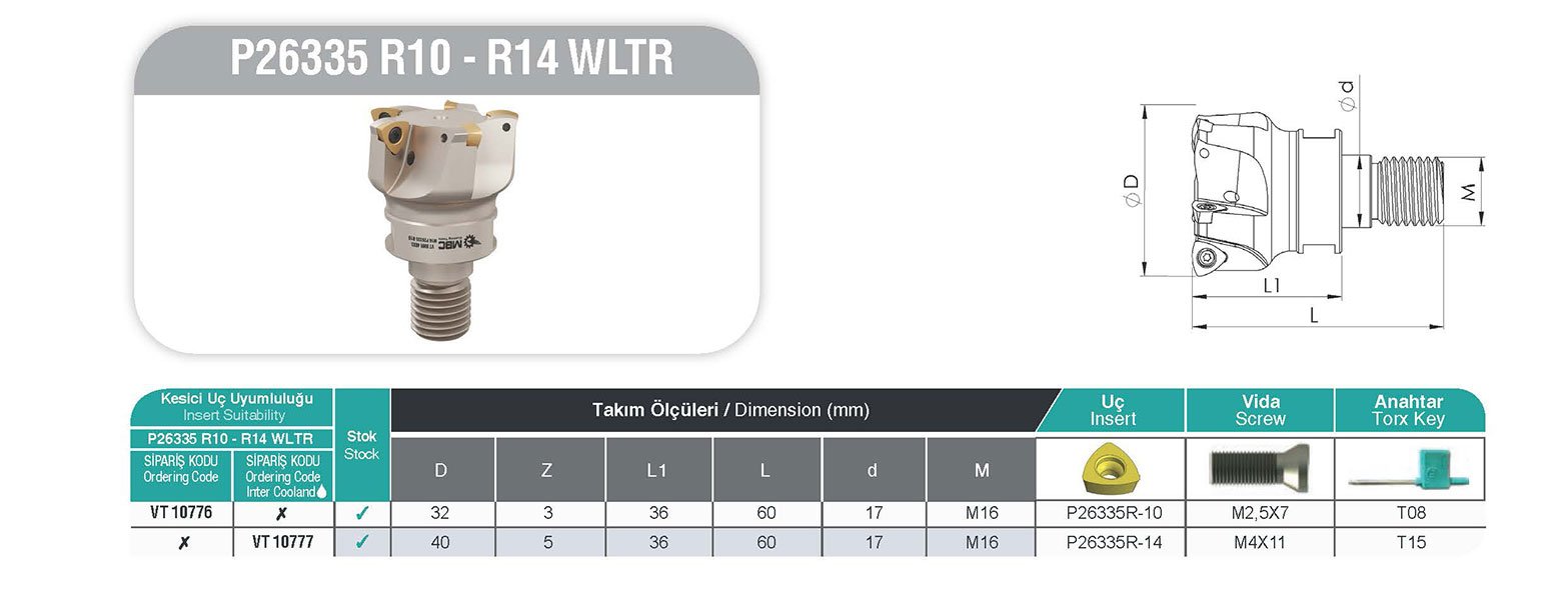 P26335 R10 - R14 WLTR MBC Vidalı Tarama Başlığı Tablo