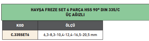 PLD 6 Parça Set Havşa Freze 90° HSS DIN335c