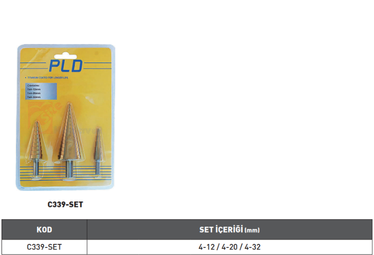 PLD Kademeli Sac Delme Seti Tin Kaplı tablo