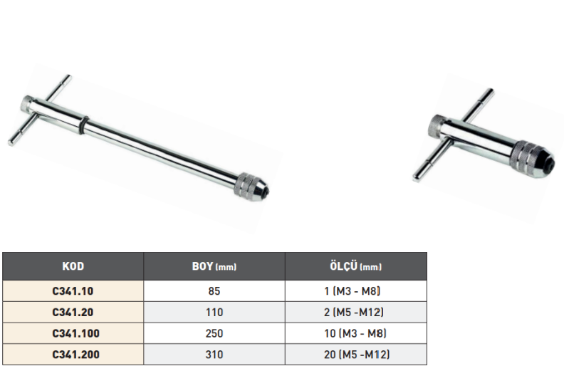 PLD NO.1 Kısa Cırcırlı Kılavuz Kolu tablo