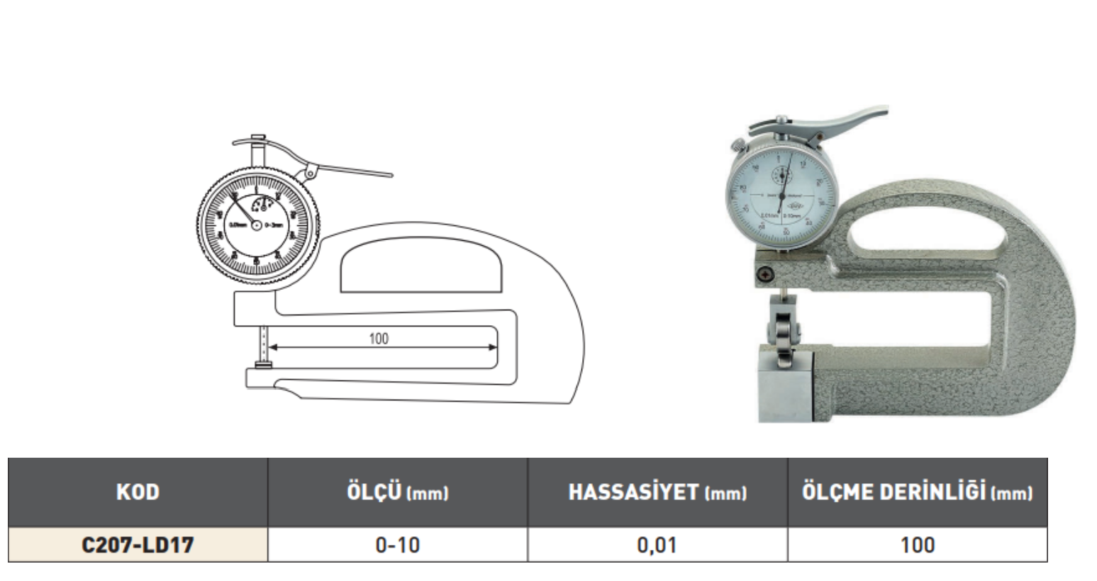 PLD Rulmanlı Kalınlık Komparatörü tablo