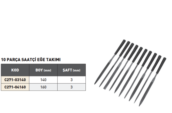 PLD Saatci Eğe Takımı Set tablo