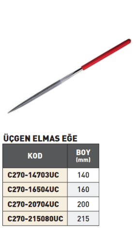 PLD Üçgen Elmas Eğe tablo