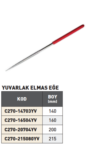 PLD Yuvarlak Elmas Eğe tablo