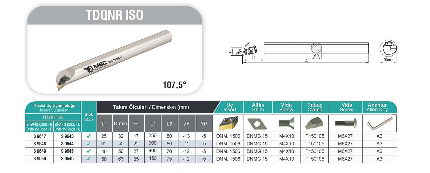 TDQNR MBC Dış Çap Torna Kateri Tablo