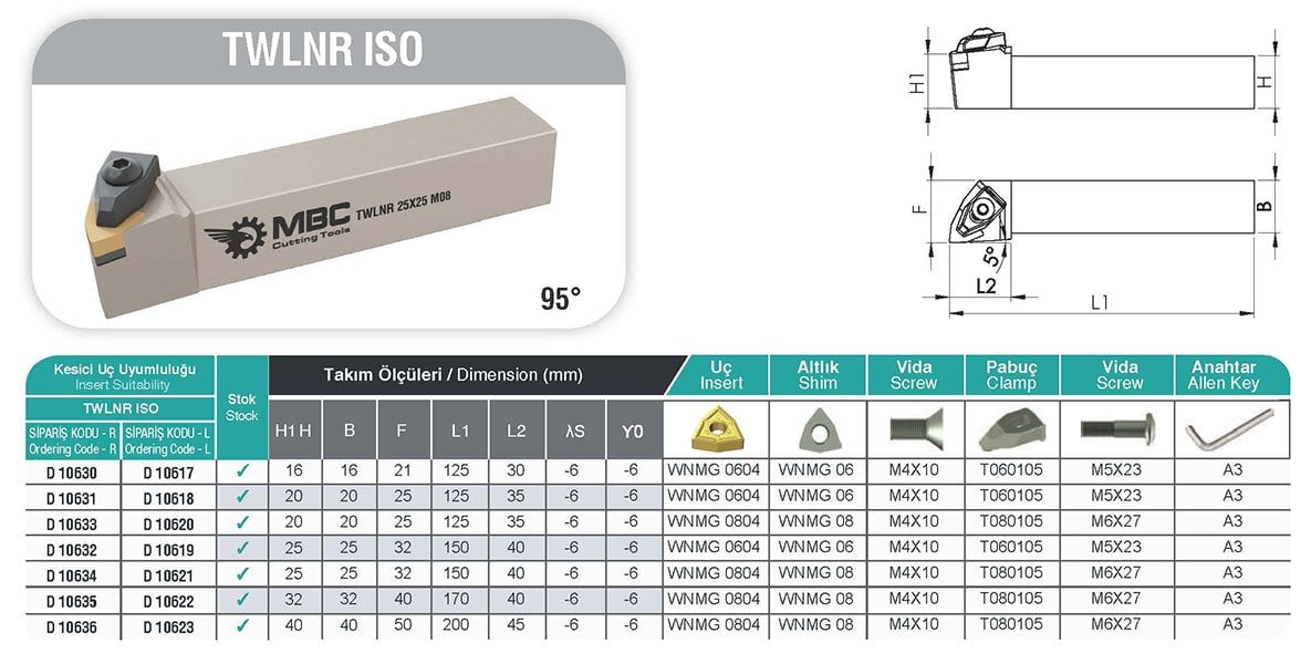 Mbc Dış Çap Torna Kateri TWLNR 16X16 K06 Sağ