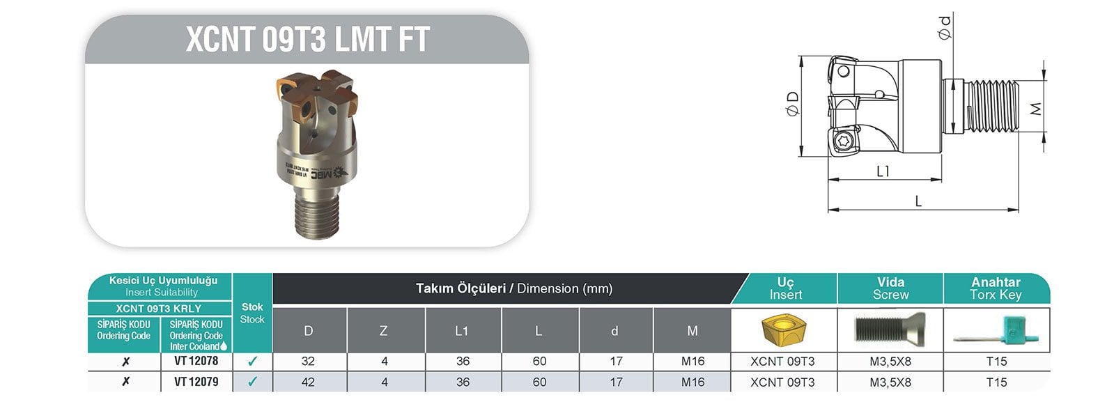 XCNT 09T3 LMT FT MBC Vidalı Tarama Başlığı Tablo