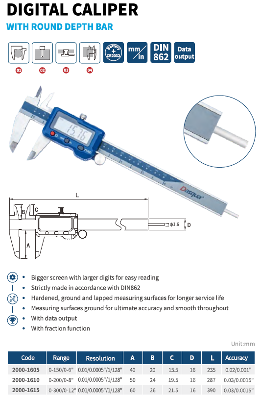 Yuvarlak Çubuklu Dijital Kumpas