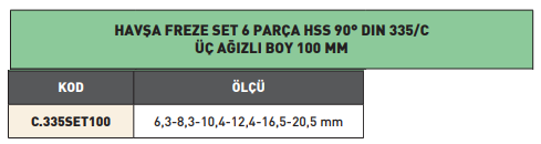 PLD 100mm Saplı Set 6 Parça Havşa Freze 90° HSS DIN335