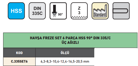PLD 1/4'' Saplı Set 6 Parça Havşa Freze 90° Hss DIN335