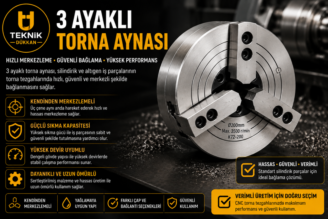 3 Ayaklı Torna Aynası | Hassas ve Hızlı Bağlama