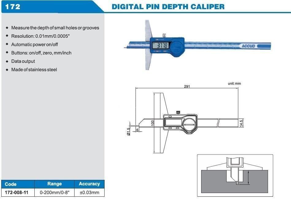 ACCUD Dijital Pimli Derinlik Kumpası 172 Serisi 0-200mm