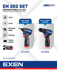 EXEN  EN 202 SET  - 21V 2Ah  Kömürsüz Şarjlı Makina 2'li Set