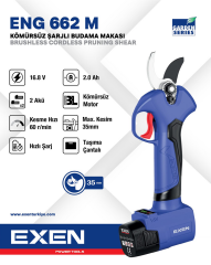 EXEN ENG 662 M - 16.8V 2Ah 35mm Kömürsüz Şarjlı Budama Makası