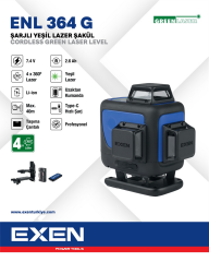 EXEN  ENL 364 G - 4x360° 7.4V 2.6Ah Şarjlı Yeşil Lazer Şakül