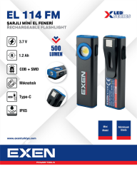 EXEN  EL 114 FM - 3.7V 1.2Ah 500 Lümen Şarjlı Mini Tip El Feneri
