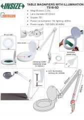 INSIZE Led Aydınlatmalı Büyüteç 7516-5D Masa Tipi