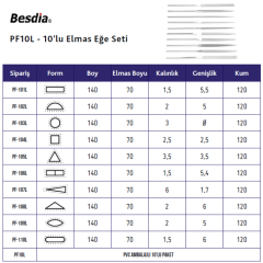 Besdia PF10L Elmas Eğe Seti 10'lu