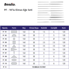Besdia PF10 Elmas Eğe Seti 10'lu