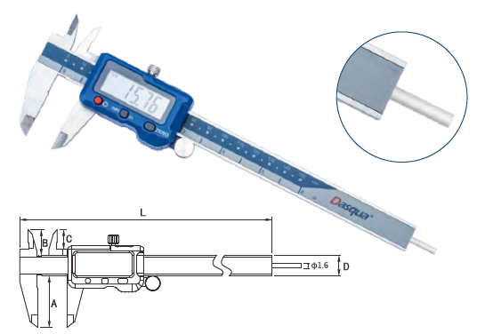 Dasqua 0-200mm Yuvarlak Çubuklu Dijital Kumpas 2000-1610