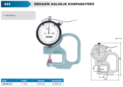 ACCUD Mekanik Kalınlık Komparatörü 0-1mm Yüzeysel Temas