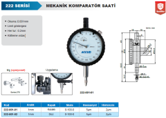 ACCUD Mekanik Komparatör Saati 1mm 222 Serisi Kulaklı