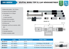 ACCUD Dijital Boru Tipi İç Çap Mikrometresi 359 Serisi 150-175 mm