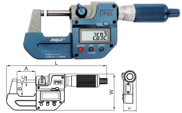 Dasqua 0-25mm Dijital Dış Çap Mikrometre IP65 Yağa, Suya Dirençli 4410-2105-A
