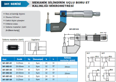 ACCUD Mekanik Silindirik Uçlu Boru Et Kalınlığı Mikrometresi 341 Serisi 0-25 mm - B