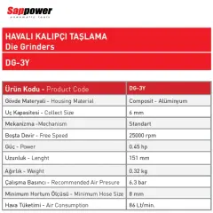 SAPPOWER Havalı Kalıpçı Taşlama DG-3Y