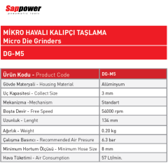 SAPPOWER Havalı Mikro Kalıpçı Taşlama DG-M5