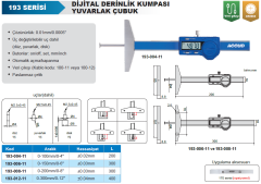 ACCUD Dijital Derinlik Kumpası 193 Serisi - Yuvarlak Çubuk 0-150mm