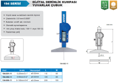 ACCUD Dijital Derinlik Kumpası 194 Serisi - Yuvarlak Çubuk 0-150mm