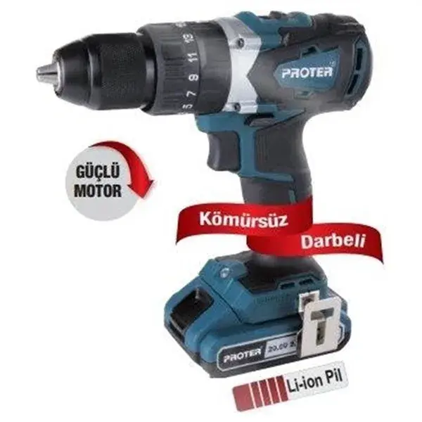 PROTER Kömürsüz Darbeli 13 mm Şarjlı Matkap PST 720 BL