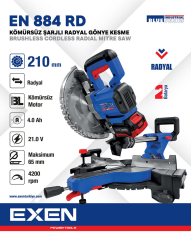 EXEN  EN 884 RD - 21V 4Ah 210mm Kömürsüz Şarjlı Radyal Gönye Kesme Makinası