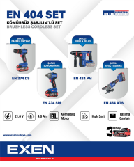 EXEN  EN 404 SET  - 21V 4Ah  Kömürsüz Şarjlı Makina 4'lü Set