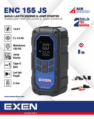 EXEN  ENC 155 JS  - 14.8V 2Ah 150 PSI Şarjlı Lastik Şişirme & Jump Starter