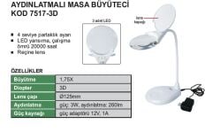 INSIZE Led Aydınlatmalı Büyüteç 7517-3D Masa Tipi
